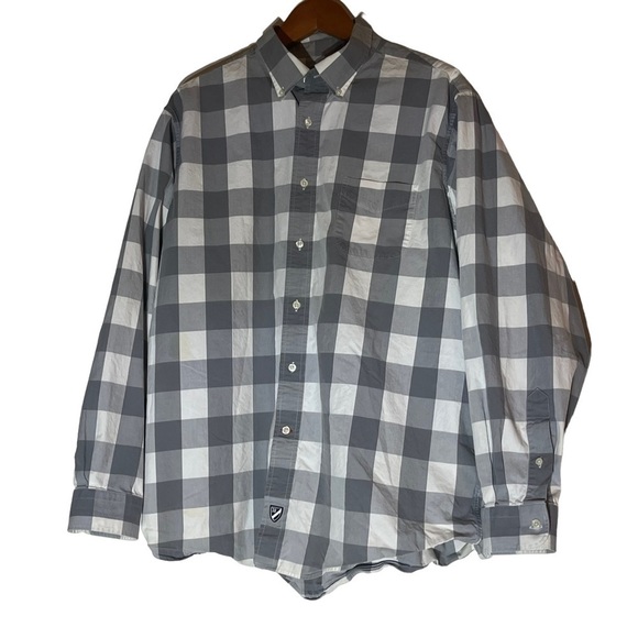 Men's Cremieux Grey & White Plaid Button Down Shirt - Picture 1 of 8